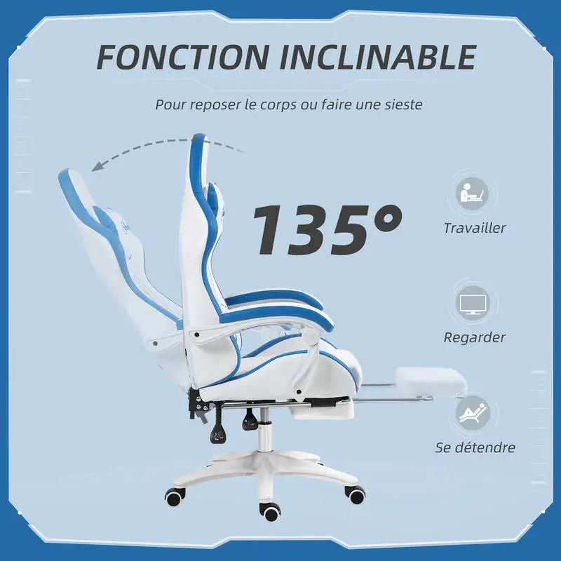 Ergonomic Gaming Chair 120KG Load 135° Recline Footrest Adjustable Headrest Lumbar Support Home Office Chair