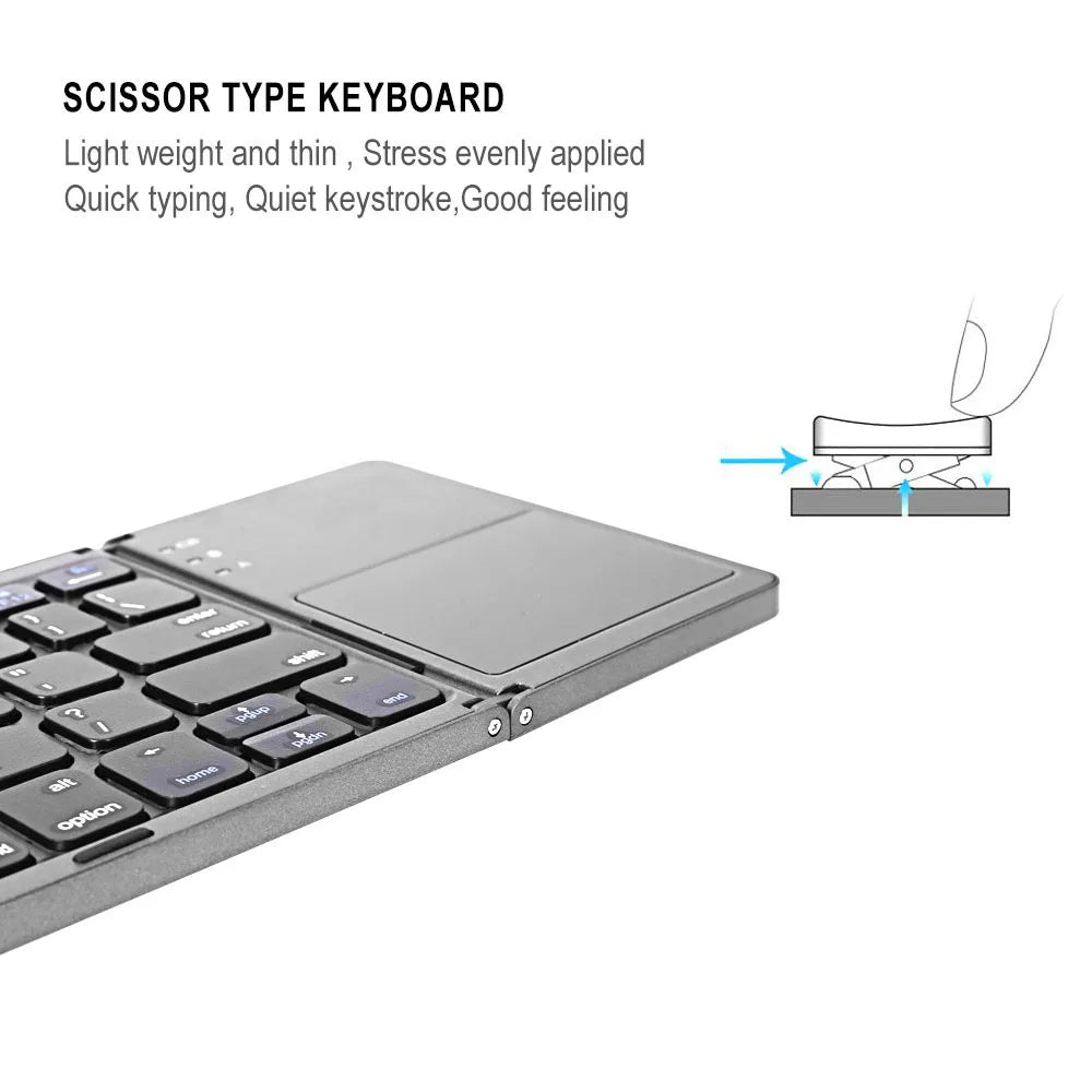 2026 Folding Bluetooth Keyboard Wireless Klavye English Russian with Type-C Charge Port for IOS/Android/Windows ipad Tablet