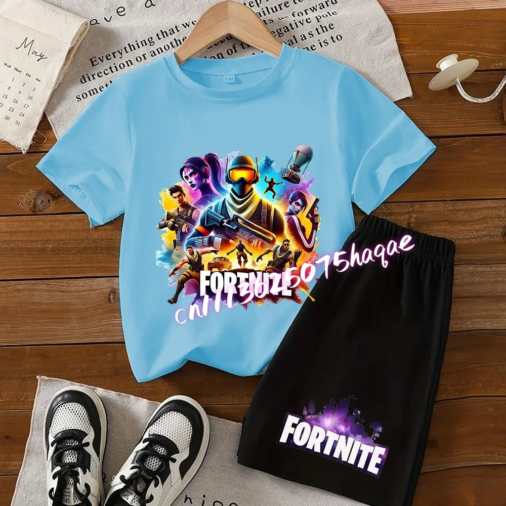 Hot Fortnites Kids T Shirt Shorts Set Cartoon Figure Printed T Shirts Children Tops Summer Casual Sportswear Kids Boys Clothing
