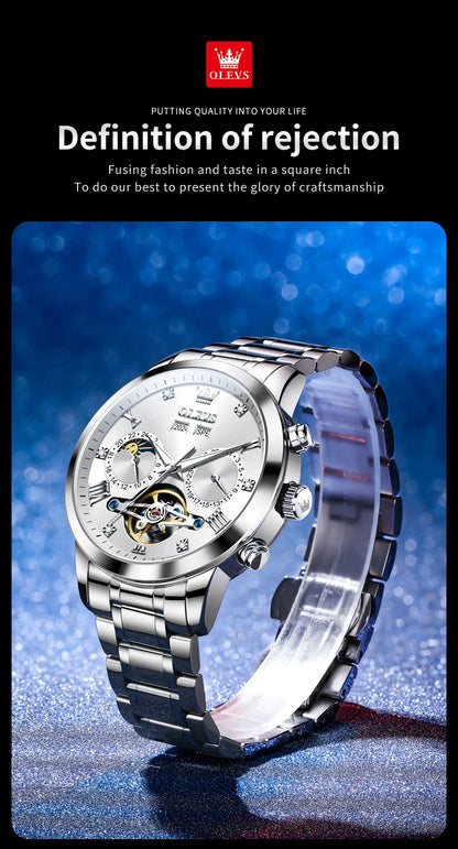 OLEVS Men's Watches - Moon Phase Hollow Flywheel Exclusive Original Automatic Mechanical Watches For Men Luxury Man Watch New 7029