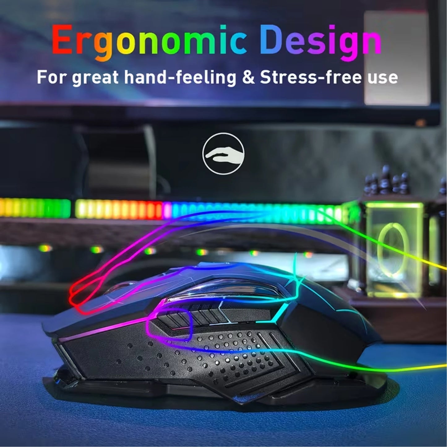 Wireless Gaming Mouse 2.4G Colorful Breathing Light Instant Response No Tangled Cables Work with Gaming Switch