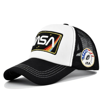 3D prémium NASA-hímzéses baseball sapka, nyári színblokkos hálós sapka, férfi és női szabadtéri alkalmi duckbill sapka