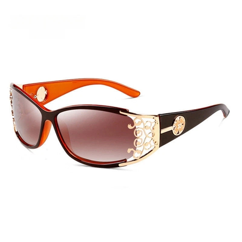 New wraparound diamond metal shiny polarizing driving sunglasses, vintage fashion, personalized trend, hollow-out lace