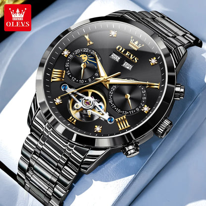 OLEVS Men's Watches - Moon Phase Hollow Flywheel Exclusive Original Automatic Mechanical Watches For Men Luxury Man Watch New 7029