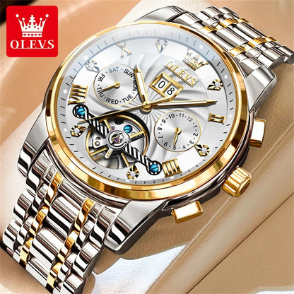 OLEVS 9910 Mens Watch Original Luxury Tourbillon Automatic Mechanical Watche Waterproof Luminous  Day-Date Watch With Box Reloj