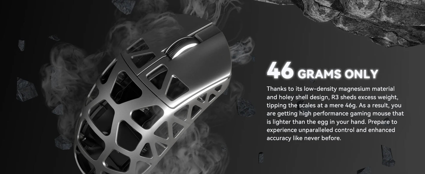 ATTACK SHARK R3 8KHz Magnesium Alloy Gaming Mouse, PAW3395 Sensor, 26000 DPI, Superlight 46g, Tri-Mode Wireless Bluetooth & Wired Mouse for PC/Mac
