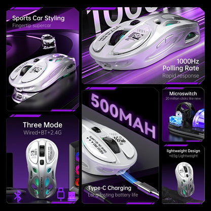 Mouse gaming RGB tri-mode wireless 2.4G, design gol și ușor, cu iluminare Chroma, cu fir și Bluetooth, controller mouse e-sports