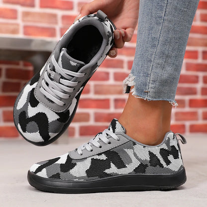 Camouflage-damesko med bred tå, åndbart mesh, komfortable barfodssko med flad sål, nye bløde såler, Chaussure De herresneakers