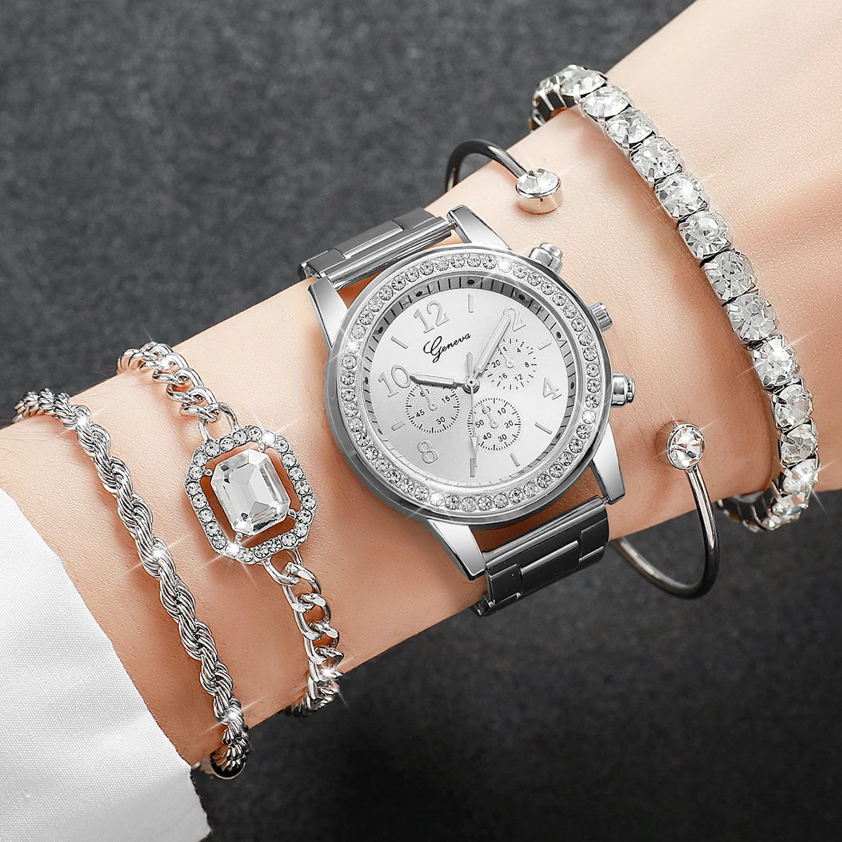 5PCS Luxury Diamond Women Watches Bracelet Set Ladies Arabic Dial Quartz Wristwatches Reloj Mujer (Without Box)