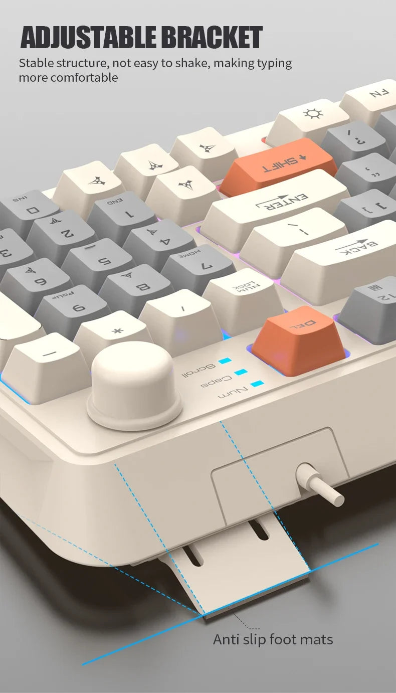 K82 Gaming Keyboard Glows Wired USB Desktop PC/Notebook Available 19-key punchless knob to adjust volume