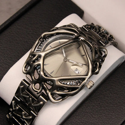 Unique Minimalism Men's Watches Irregular Dial Design Fashion Casual Street Punk Gothic Y2k Wristwatch for Men Black Color Gift