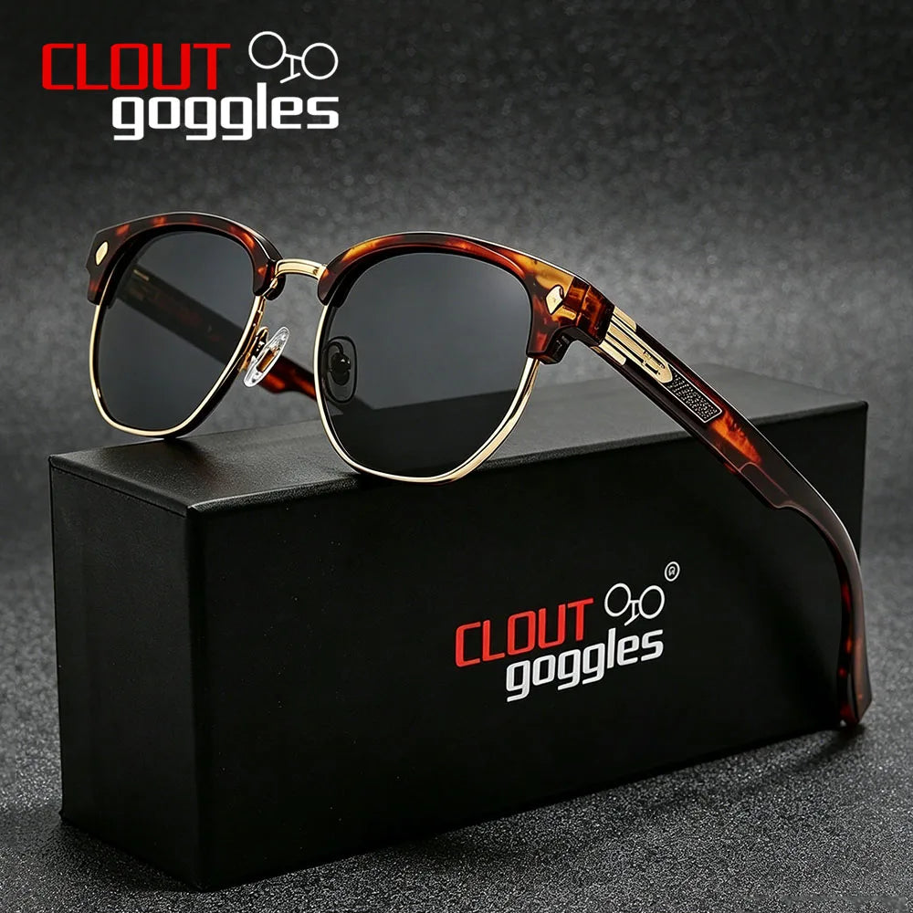 CLOUT GOGGLES Business Sunglasses Male Female Metal Polygon Rivet Half Frame Outdoor Driving Ultraviolet Protection Sun Glasses