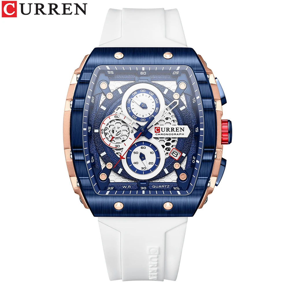 CURREN Men’s Luxury Square Quartz Chronograph Watch Waterproof, Luminous Dial & Date Display