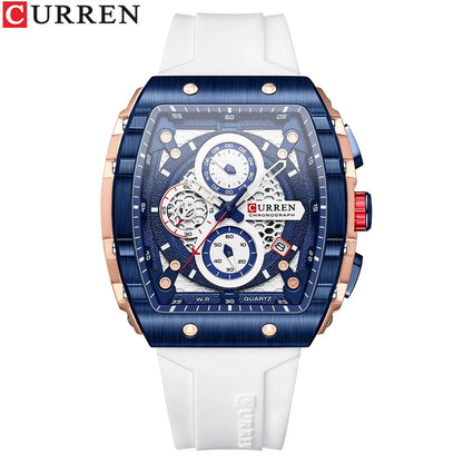 CURREN Men’s Luxury Square Quartz Chronograph Watch Waterproof, Luminous Dial & Date Display