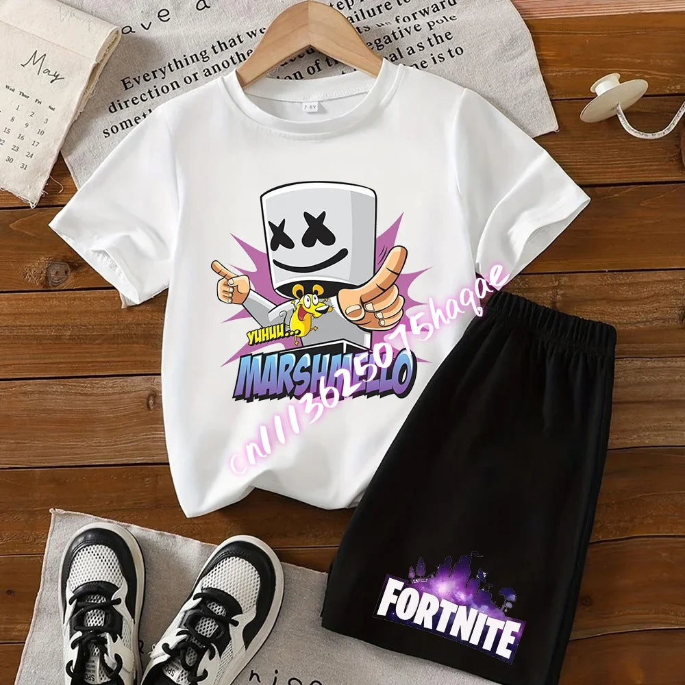Fortnites Kids T Shirt Shorts Set Cartoon Figure Printed T Shirts Children Tops Summer Casual Sportswear Kids Boys Clothing