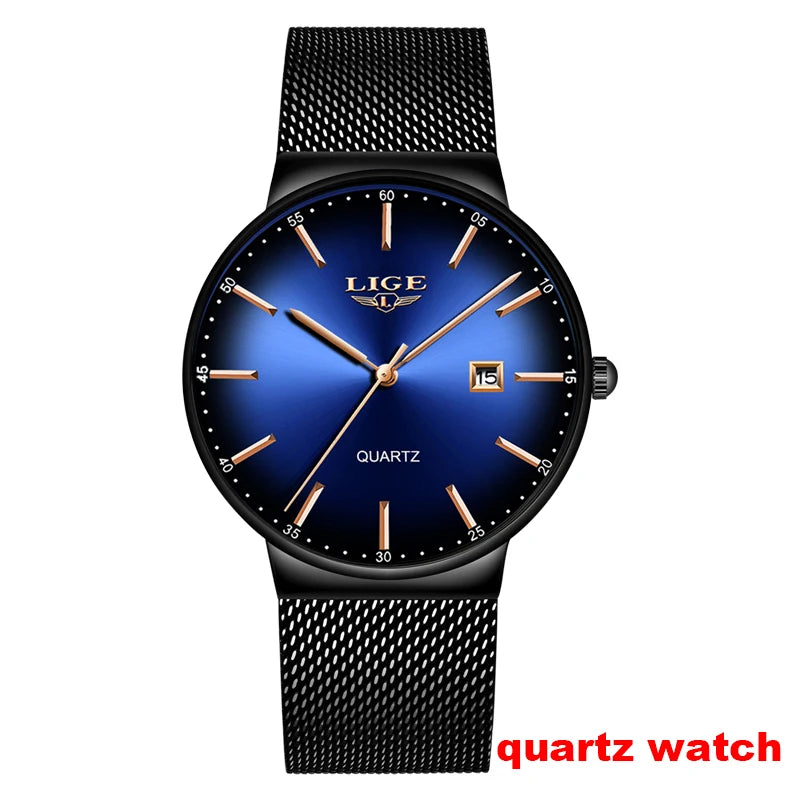 Relógios de pulso mecânicos automáticos para homem LIGE – Relógio de luxo de gama alta com turbilhão, modelo elegante e estanque, ideal para o trabalho ou ocasiões formais.
