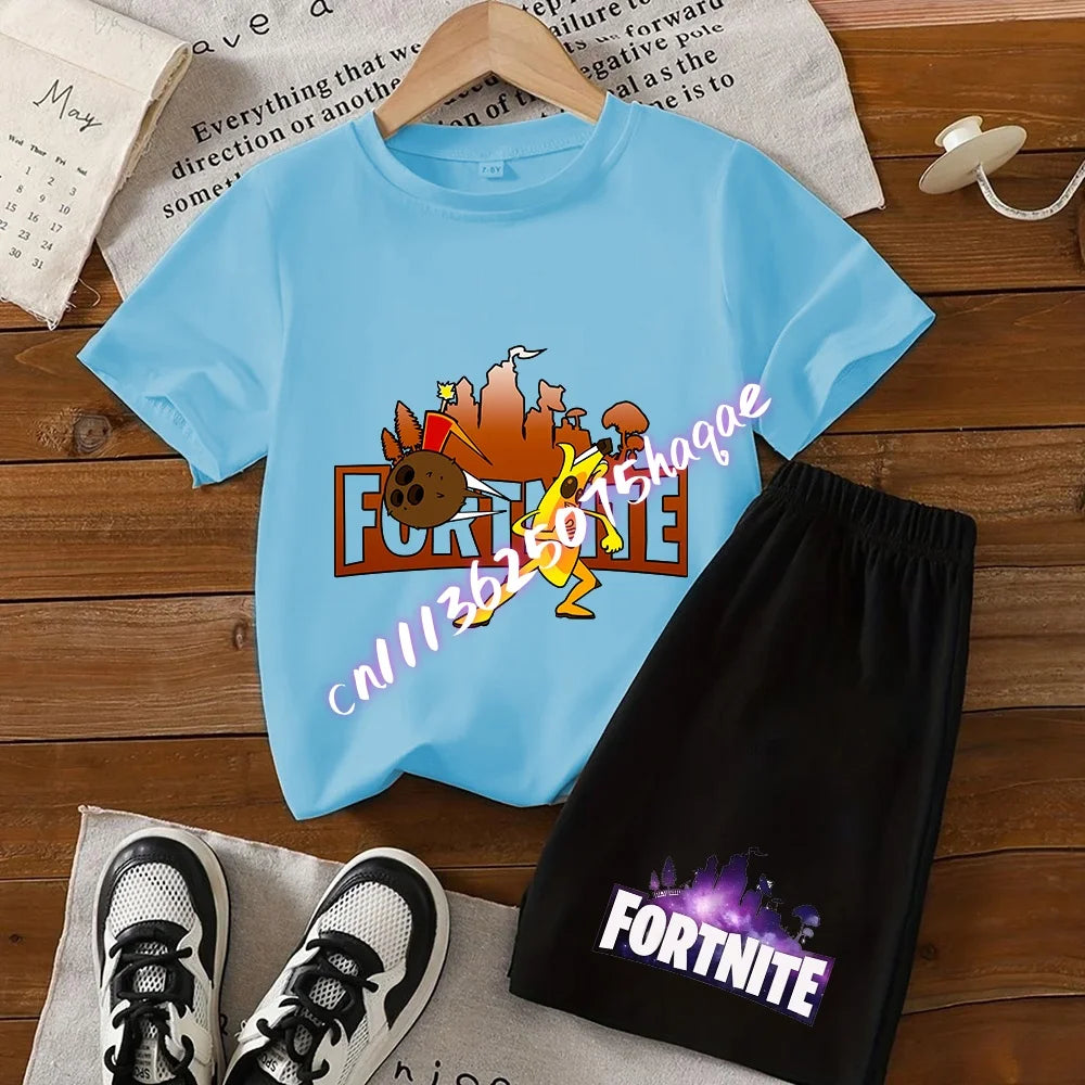 Fortnite Series T-Shirt- und Shorts-Set für Kinder, Hot-Game-Oberteil und Hose, sommerliches, niedliches Homewear-Loungewear-Outfit, Geburtstagsgeschenk