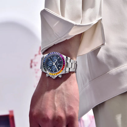 PAGANI DESIGN herenhorloge – Model met gekleurde wijzerplaten, luxe quartz-polshorloge, chronograaf met een uurwerk