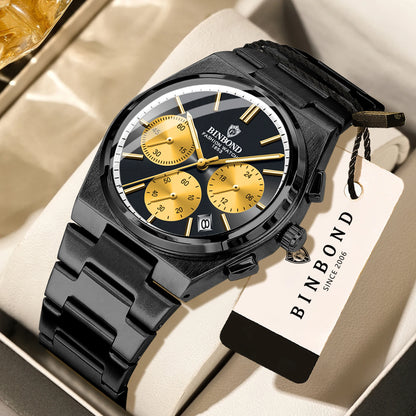 BINBOND Accurate Quartz Men’s Watch – Robust, Automatic Date, Chronograph, Luminous, Water-Resistant, Luxury Casual Men’s Watch – Reloj
