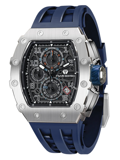 Reloj TSAR BOMBA para hombre, marca de lujo, diseño tonneau, impermeable, de acero inoxidable, reloj de pulsera de moda rectangular para hombre