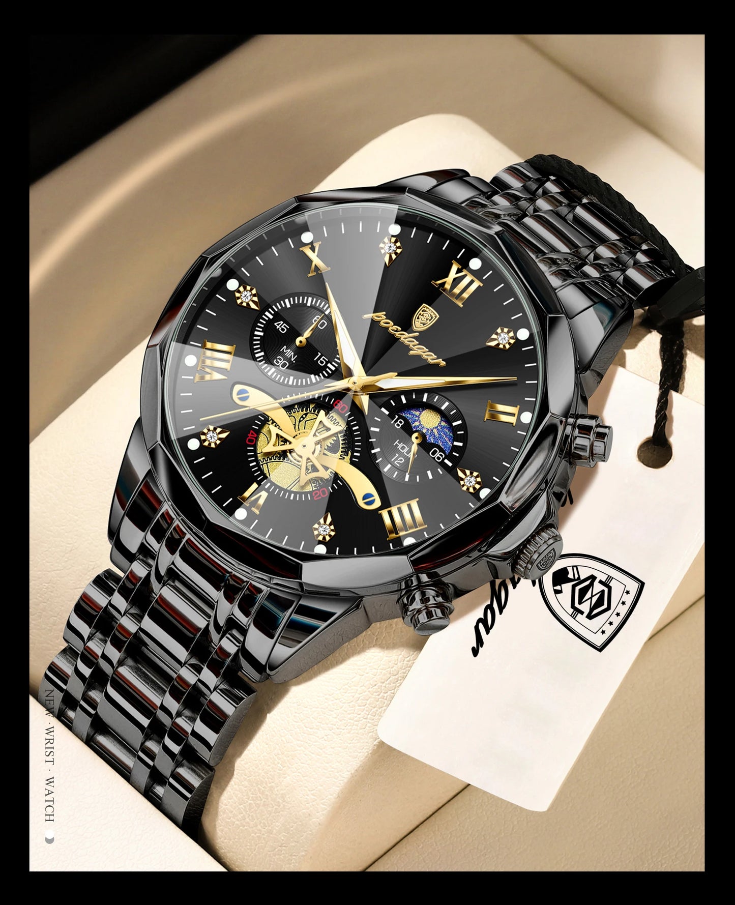 POEDAGAR Luxury Fashion Men Clock Waterproof Luminous Chronograph Male Watch Stainless Steel Quartz Business Men's Watches Reloj