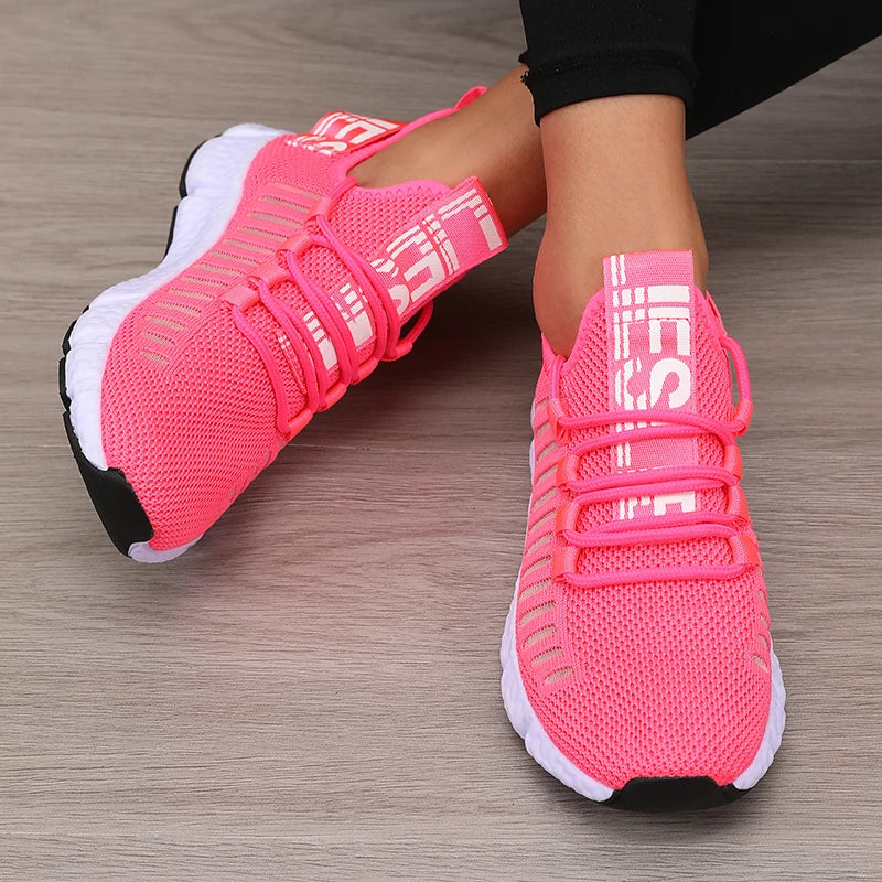 Zapatillas deportivas de mujer de malla, ligeras, con suela suave, correa para jogging, transpirables, de moda, para caminar, deportivas informales, de tenis, planas, para hombre