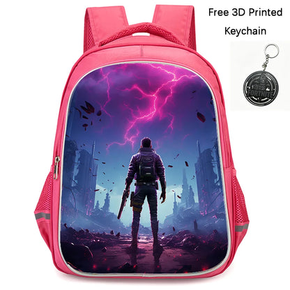 FORTNITE 16-inch Durable Lightweight Backpack, Dual Zipper Pockets, Cartoon Style for Boys & Girls 6-10,Free 3D Printed Keychain