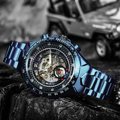 Montre automatique pour homme WINNER – Modèle squelette transparent, aiguilles luminescentes, bracelet en acier inoxydable, montre mécanique de marque de luxe