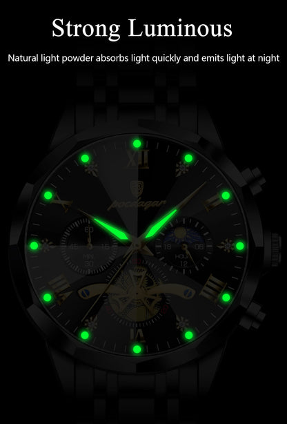 POEDAGAR Luxury Fashion Men Clock Waterproof Luminous Chronograph Male Watch Stainless Steel Quartz Business Men's Watches Reloj