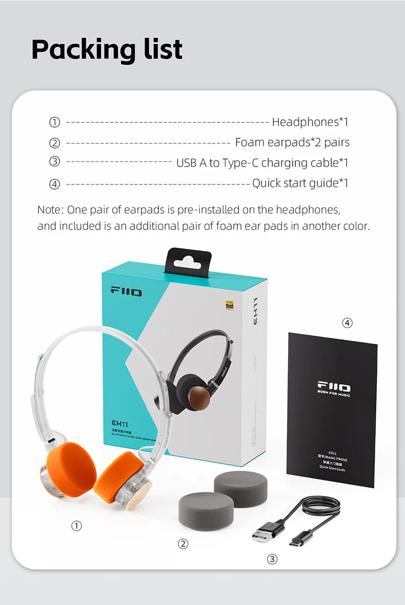 FIIO EH11 On-Ear-Bluetooth-Kopfhörer – Hi-Res LDAC kabelloses Bass-Headset, 30H Akku, Dual-Device-Verbindung & leichtes Retro-Design