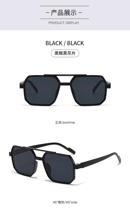 Trendy Women Luxury Polygonal Sunglasses Double Beam Men Metal Sunglass Outdoor Driving Shade Unisex
