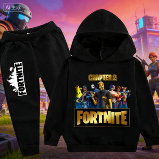 Fortnite Boys' and Girls' Fall/Winter Fashion Pocket Pants Hoodie Set Long-Sleeve Sweatshirt Halloween Costume Gift