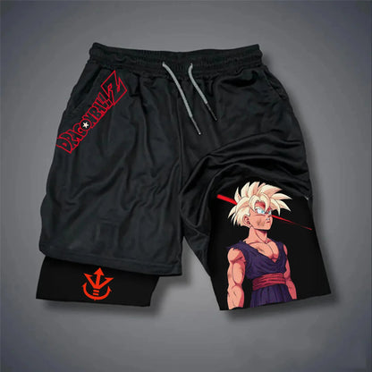 Dragon Ball Peripheral Printing Double-layer Shorts GOKU 2025 American Sports Comfortable Summer Men's Loose Breathable Pants