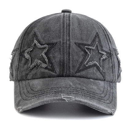 Casquette de baseball en coton délavé pour femme, motif étoile à cinq branches, style urbain « Dad Hat »