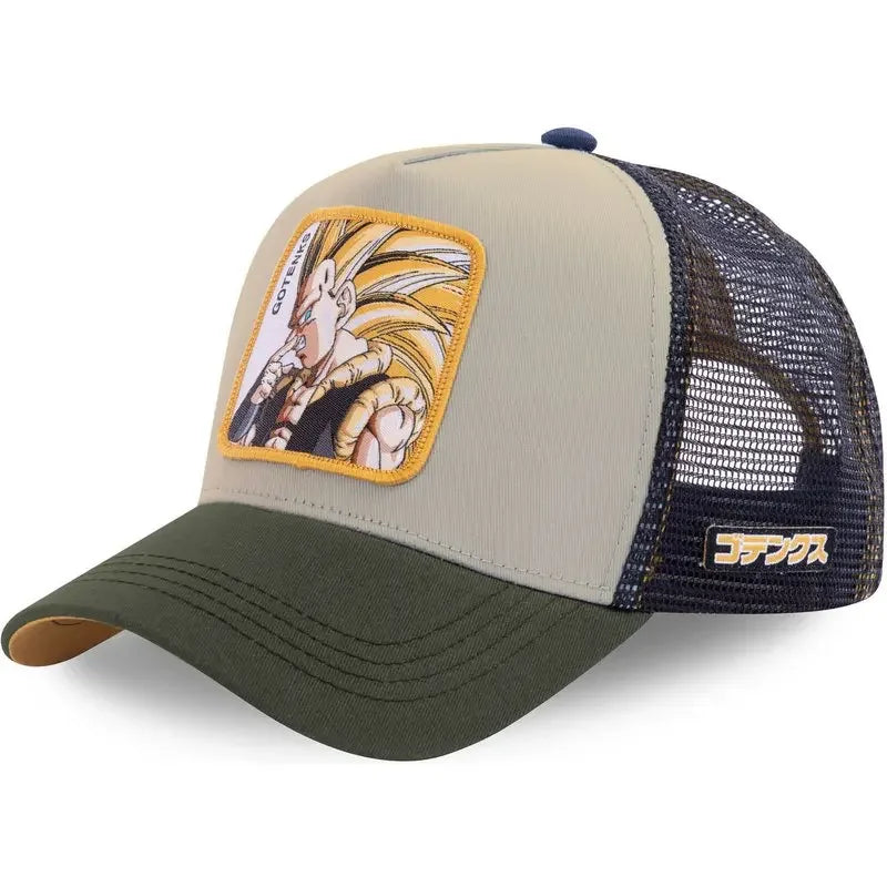 Dragon Ball Son Goku sapka, nyári utazós csúcsos sapka, férfi hímzett hip-hop stílusú napellenzős, állítható trucker hálós sapka