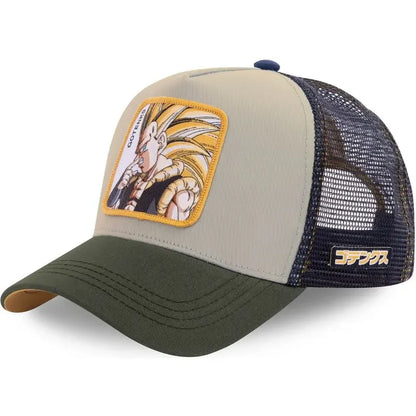 Dragon Ball Son Goku sapka, nyári utazós csúcsos sapka, férfi hímzett hip-hop stílusú napellenzős, állítható trucker hálós sapka
