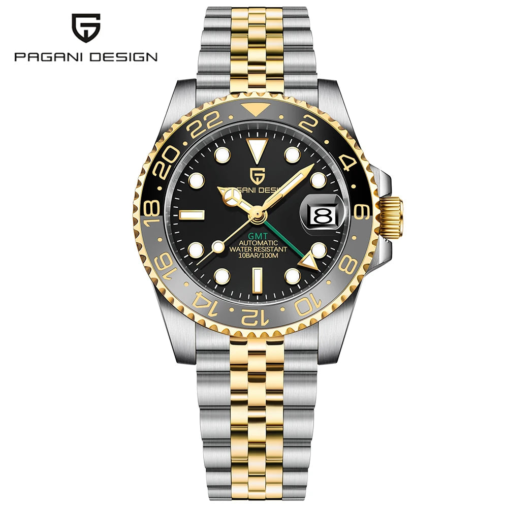 PAGANI DESIGN 40MM GMT Reloj para hombre de lujo con cristal de zafiro AR, reloj mecánico con bisel cerámico, automático, resistente al agua 100M, reloj de regalo