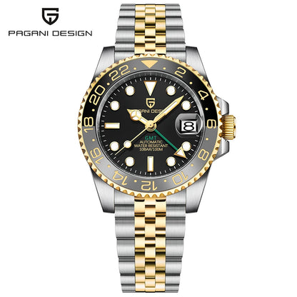 PAGANI DESIGN 40MM GMT Reloj para hombre de lujo con cristal de zafiro AR, reloj mecánico con bisel cerámico, automático, resistente al agua 100M, reloj de regalo