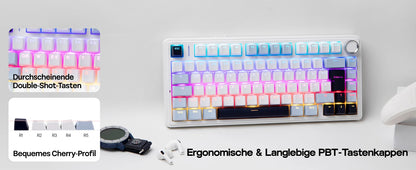 Teclado mecánico inalámbrico EPOMAKER x AULA F75 ISO-DE con conectividad trimodo, distribución alemana QWERTZ y batería de 4000 mAh