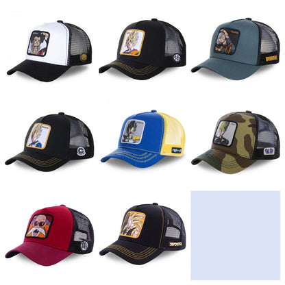 Dragon Ball Son Goku sapka, nyári utazós csúcsos sapka, férfi hímzett hip-hop stílusú napellenzős, állítható trucker hálós sapka
