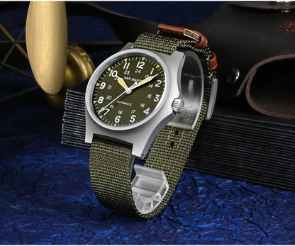 San Martin Pilot Watch 38mm NH35 Retro Military Automatic Mechanical Wristwatch Bead Blasted Case Waterproof 100m SN0137