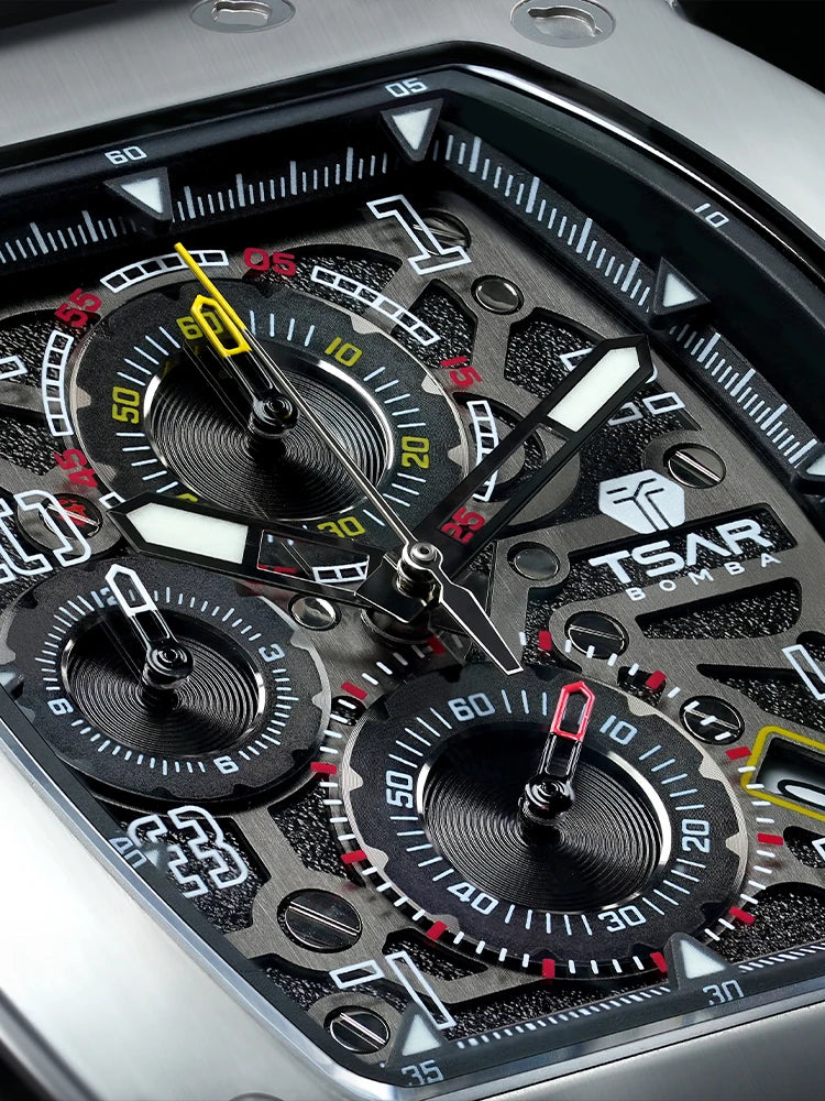 Reloj TSAR BOMBA para hombre, marca de lujo, diseño tonneau, impermeable, de acero inoxidable, reloj de pulsera de moda rectangular para hombre