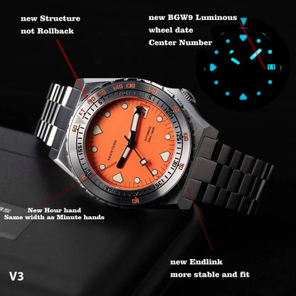 SEESTERN SUB600T V3 Mens Watch Automatic Diving Sapphire Wristwatch NH35 Movement Ceramic Bezel Luminous Date Jubilee Waterproof