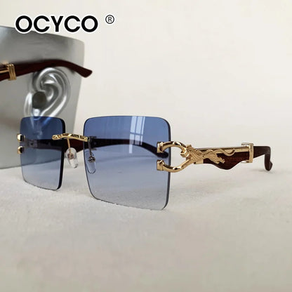 Fashion Rimless Square Sunglasses For Man Leopard Design Gradient Sun Glasses Woman Luxury Outdoor Eyewear UV400
