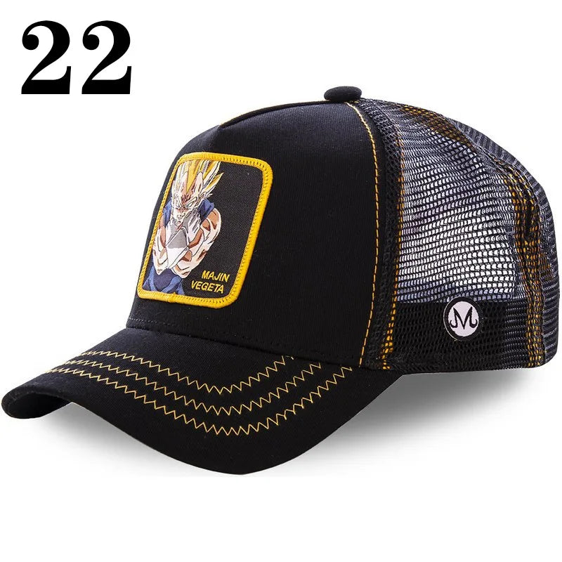 Casquette de baseball imprimée à l'effigie d'un personnage de l'anime Dragon Ball pour hommes et femmes – Casquette hip-hop – Casquette en maille pour camionneur – Protection solaire d'été pour les activités en plein air