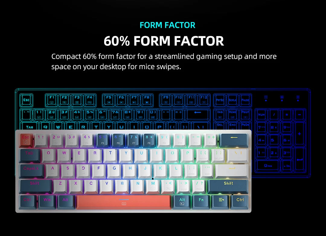 K500-B61 Machenike Mini teclado mecánico, formato 60%, 61 teclas, teclado gaming con cable, teclas totalmente hot-swappable y retroiluminación RGB