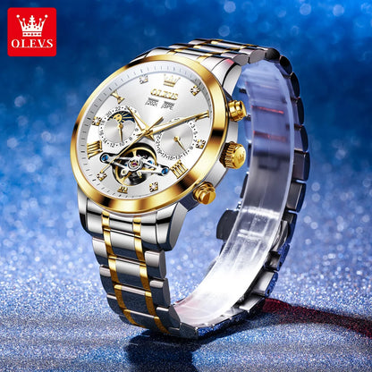 OLEVS Men's Watches - Moon Phase Hollow Flywheel Exclusive Original Automatic Mechanical Watches For Men Luxury Man Watch New 7029