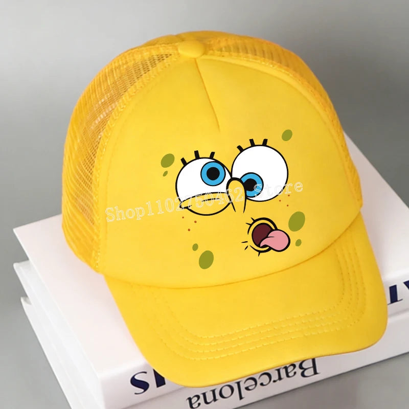 SpongeBobs Baseball Cap Kids Adult Kawaii Expression Sun Hat Summer Breathable Mesh Sunbonnet Outdoor Sports Headgear Gift New