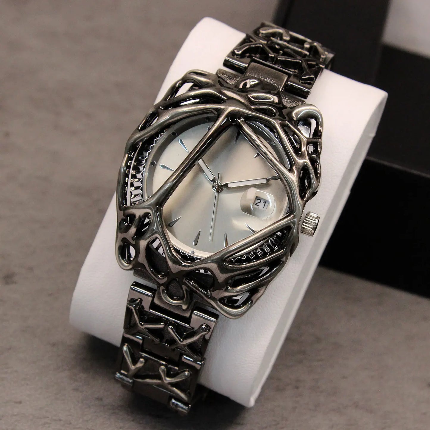 Unique Minimalism Men's Watches Irregular Dial Design Fashion Casual Street Punk Gothic Y2k Wristwatch for Men Black Color Gift