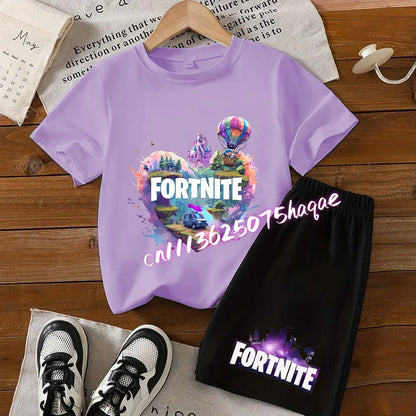 Hot Fortnites Kids T Shirt Shorts Set Cartoon Figure Printed T Shirts Children Tops Summer Casual Sportswear Kids Boys Clothing